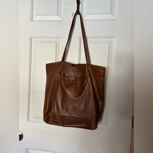 Latico Women's Brown Shiny Leather Shoulder Tote Floral Lined Packable Pockets